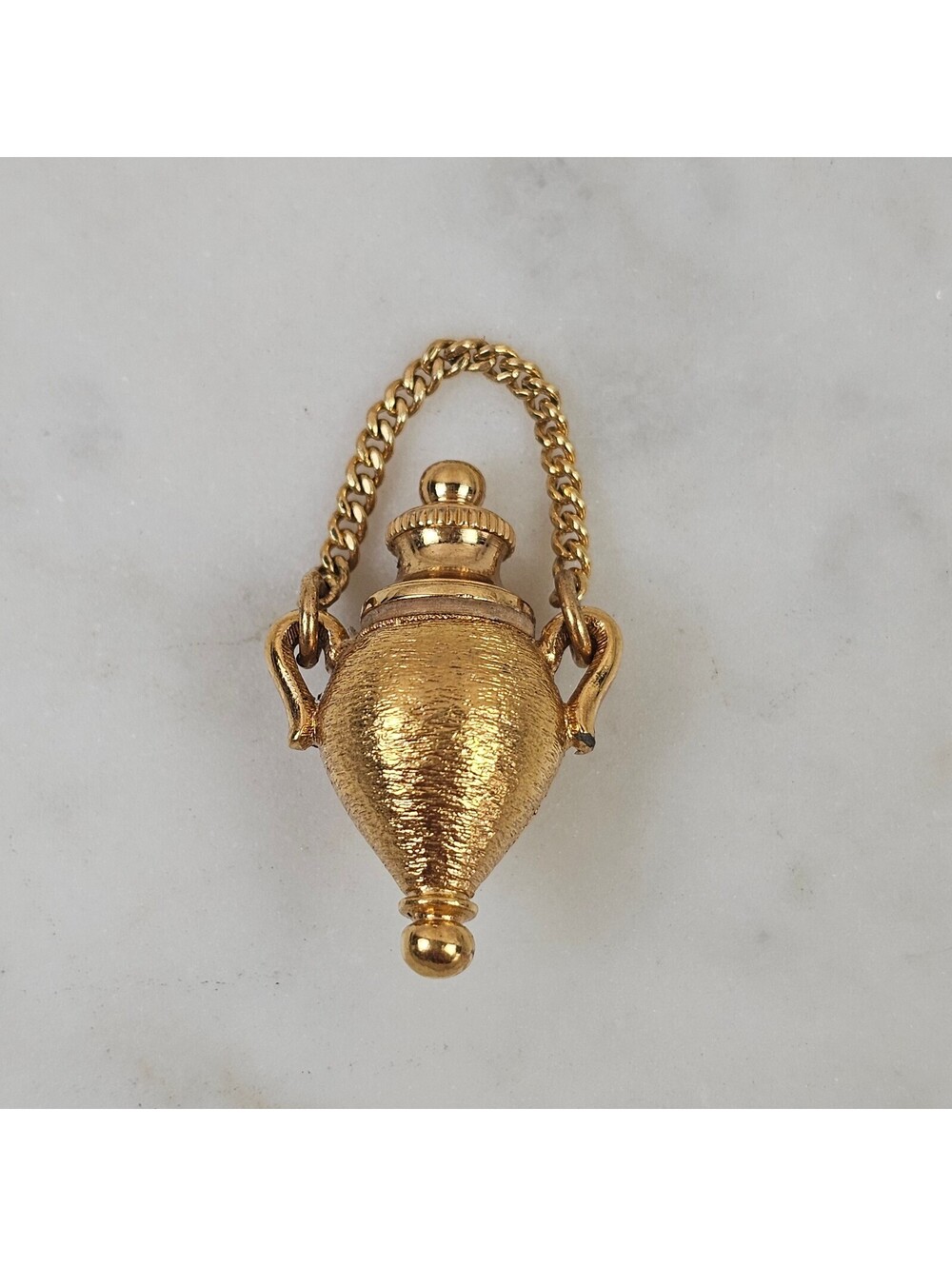 Vintage Gold Tone Amphora Perfume Bottle Pendant Miniature Urn Charm